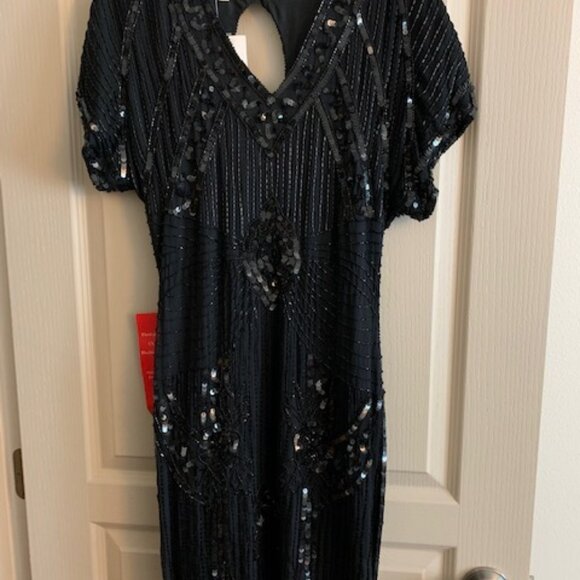 Stenay Beaded Vintage Black Silk Dress Size 8 V-Neck Back Zip NWT - Picture 1 of 9